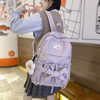 Женский милый рюкзак в корейском стиле, большие вместительные открытые карманы, кавайные школьные сумки с бантом для девочек-подростков, дорожные рюкзаки