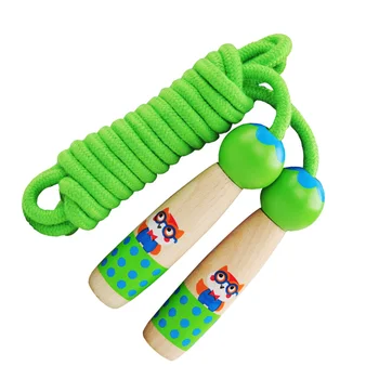 Детская спортивная скакалка для прыжков со скакалкой с деревянной ручкой Игрушка для раннего развития Детский фитнес-инвентарь для детей (Зеленая сова)