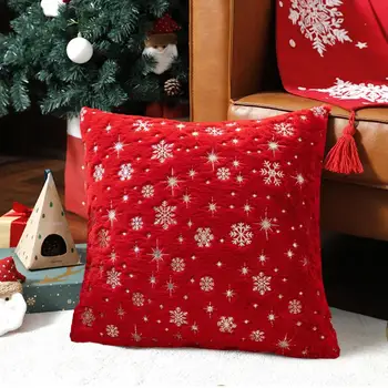 Наволочка с рождественским принтом в виде снежинки, наволочка на потайной молнии, мягкий и удобный на ощупь плюшевый чехол для подушки
